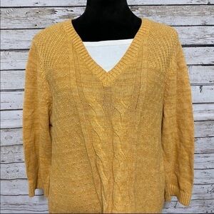 Cj Banks yellow gold sweater v neck with faux layer top size 1X NWT
